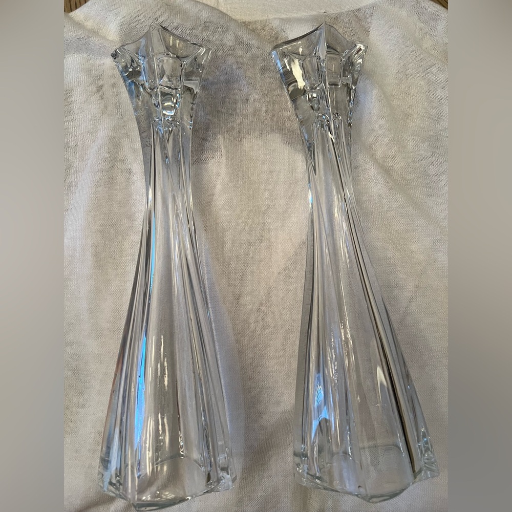 2 Vintage Crystal Glass Candlestick Holders for Taper Candles